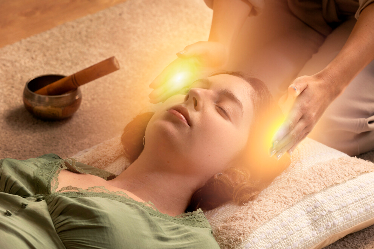 Soin énergétique Reiki relaxant chez sylvie-dupin à Bordeaux, femme allongée dans une ambiance douce et apaisante
