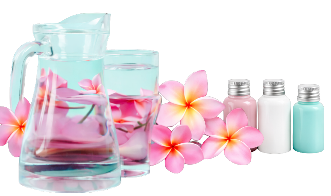 Rituel spa sylvie-dupin à Bordeaux avec eau florale, frangipanier et soins cosmétiques pastel